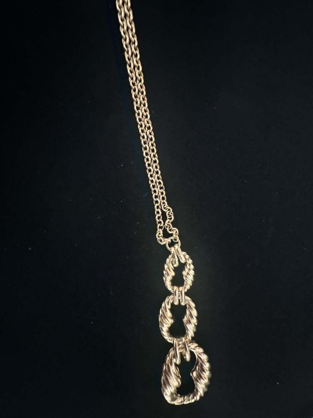 Etienne Aigner Gold Tone Textured Triple Link Pendant Necklace